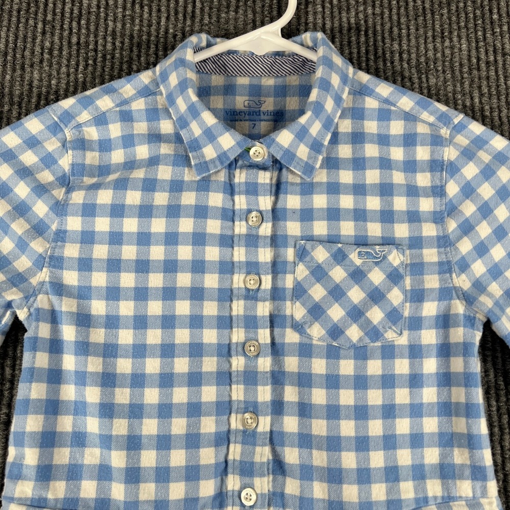 Vineyard Vines Shirt Dress Girls Youth 7 Blue Check Long Sleeve Button Up Easter